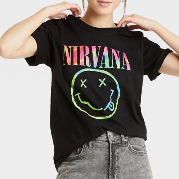 NIRVANA NEON SMILE SHORT SLEEVE GRAPHIC LOGO T-SHIRT SIZE SMALL - Picture 2 of 4